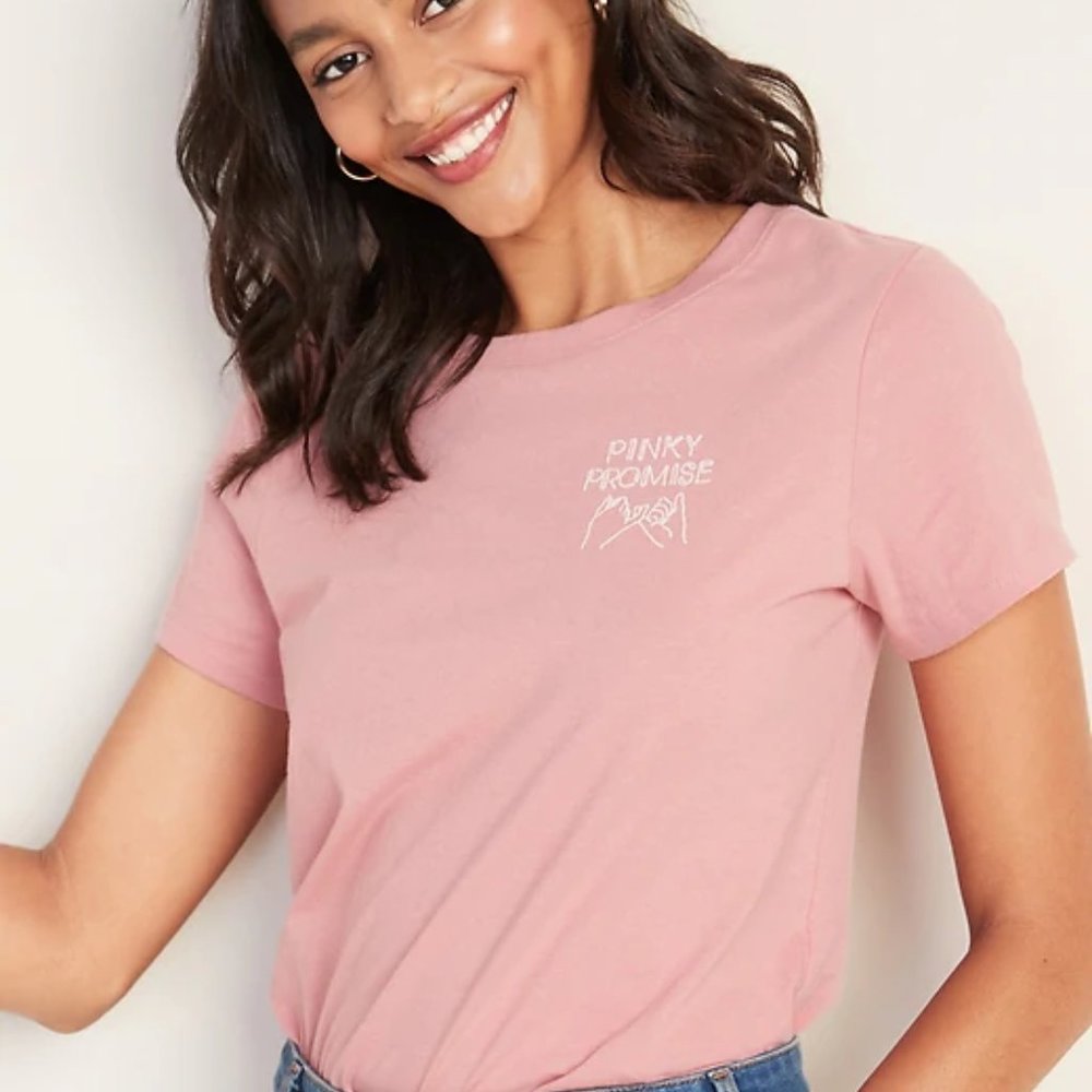 Old Navy Pinky Promise Pink Short Sleeve Embroidered T-shirt Sz Small EUC